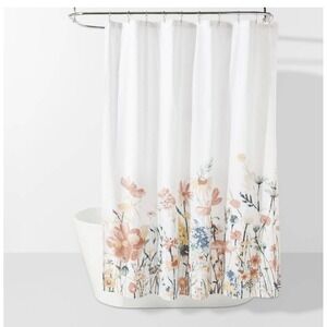 NWT Watercolor Engineered Floral Shower Curtain 100% Cotton Threshold 72 x 72